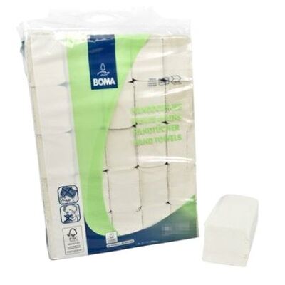 773400: Essuie-mains Multifold - tissu recyclé - 2 plis - 32 x 20.6 cm - BLANC - 3000 pièces (25x120)